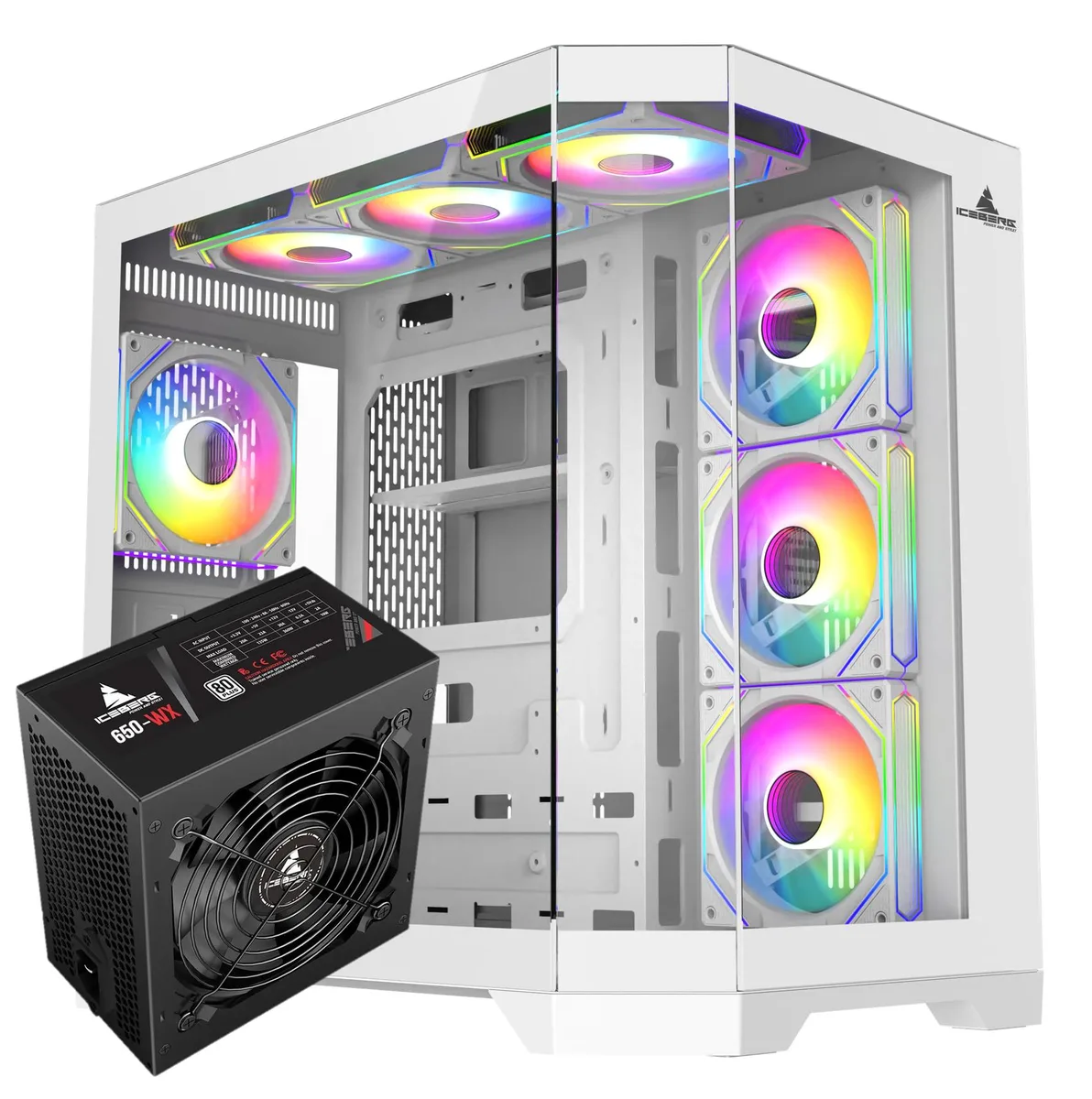 Iceberg Iceberg Crystal Edge ATX Case White 7 aRGB Fans 650W PSU — product photo