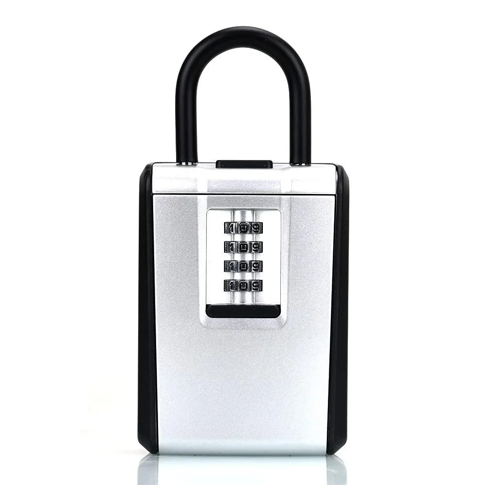 Silver rectangular key lock box with shackle 4.7 x 3.4 x 1.8 in 0.938 kg