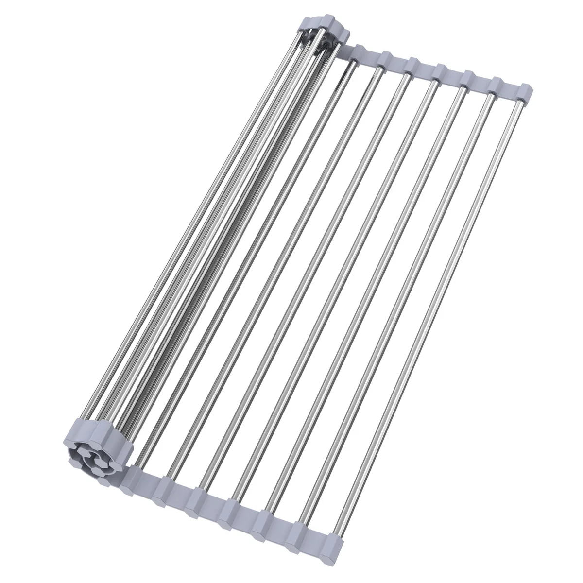 Roll-up stainless steel dish rack, grey, 17.5 by 11.8 inches