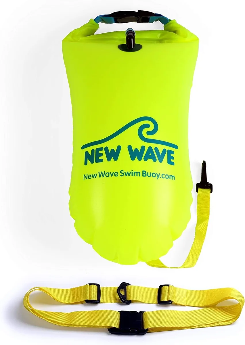 Inflatable fluo green swim buoy with waist strap, 10 oz