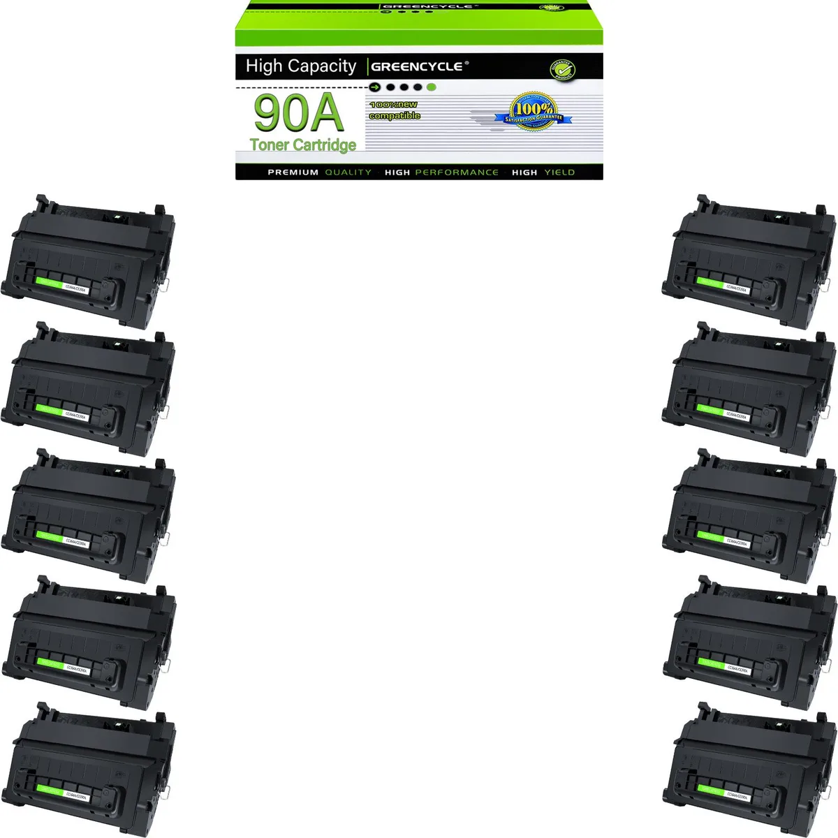 GREENCYCLE GREENCYCLE CE390A 90A Black Toner Cartridge 10 Pack 10000 Pages — product photo