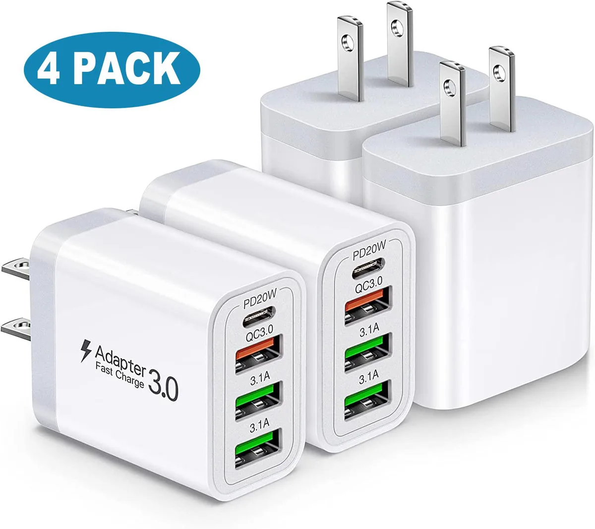 Hitoor Hitoor 35W 4-Port USB-C PD 3.0 + 3×USB-A Wall Charger 4-Pack White — product photo