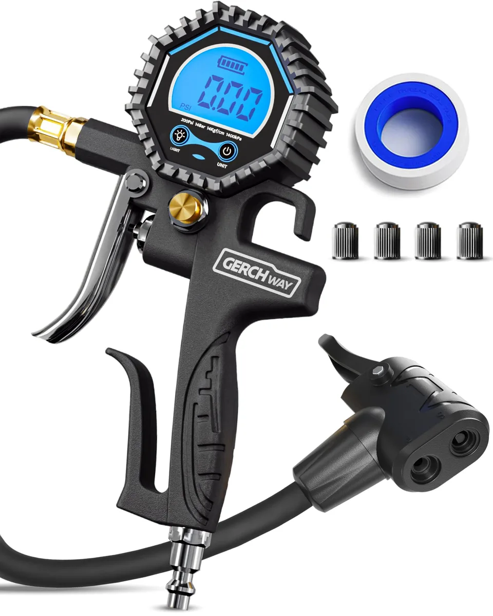 KEHIPI KEHIPI Digital Bike Tire Gauge Inflator 200 PSI 16 inch hose — product photo