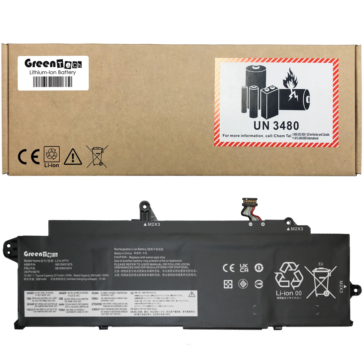 GreenTechLLC GreenTechLLC L21L4P73 57WHR 15.36V 4-cell laptop battery for Lenovo ThinkPad T14s Gen 3/4 — product photo