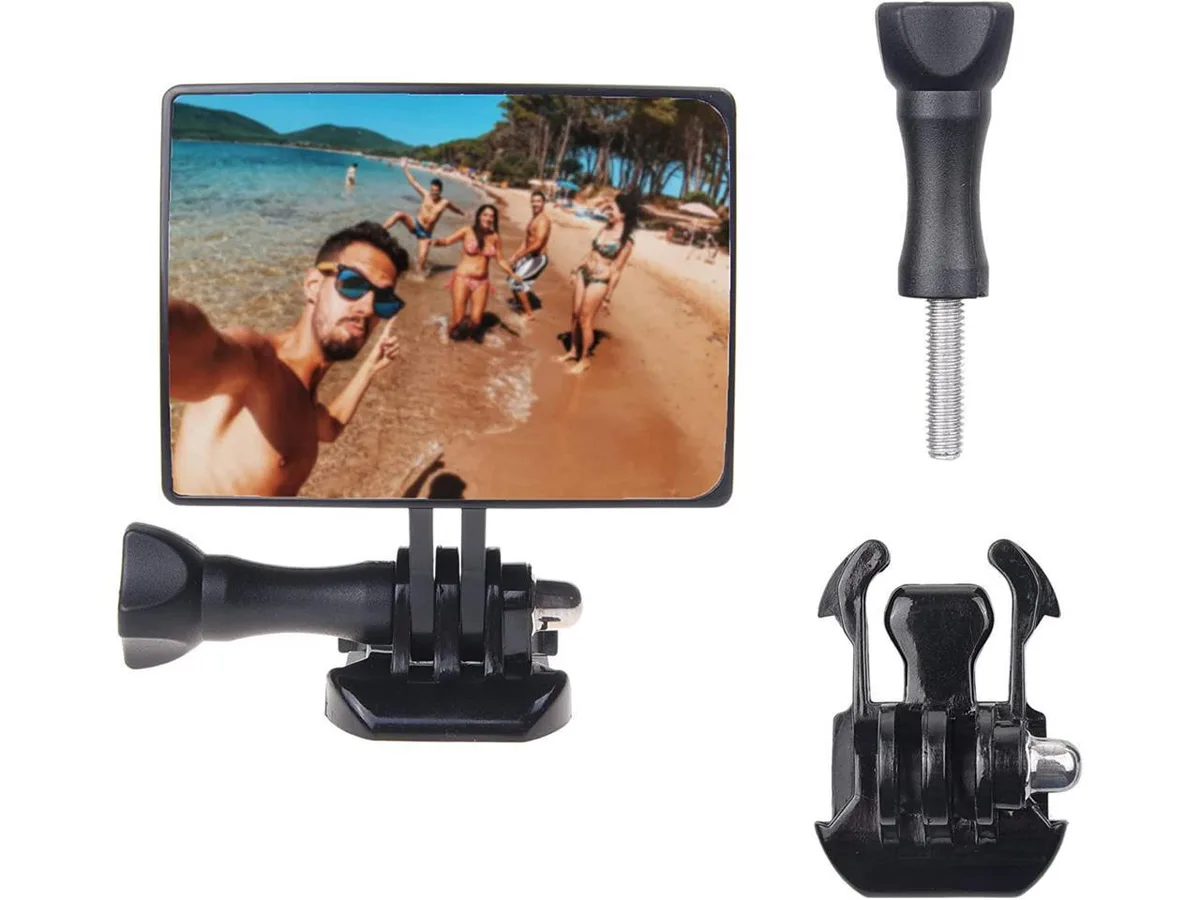 BONAEVER BONAEVER Selfie Flip Mirror with Dual Cold Shoe Mount and Microphone Adapter Card Slot — product photo
