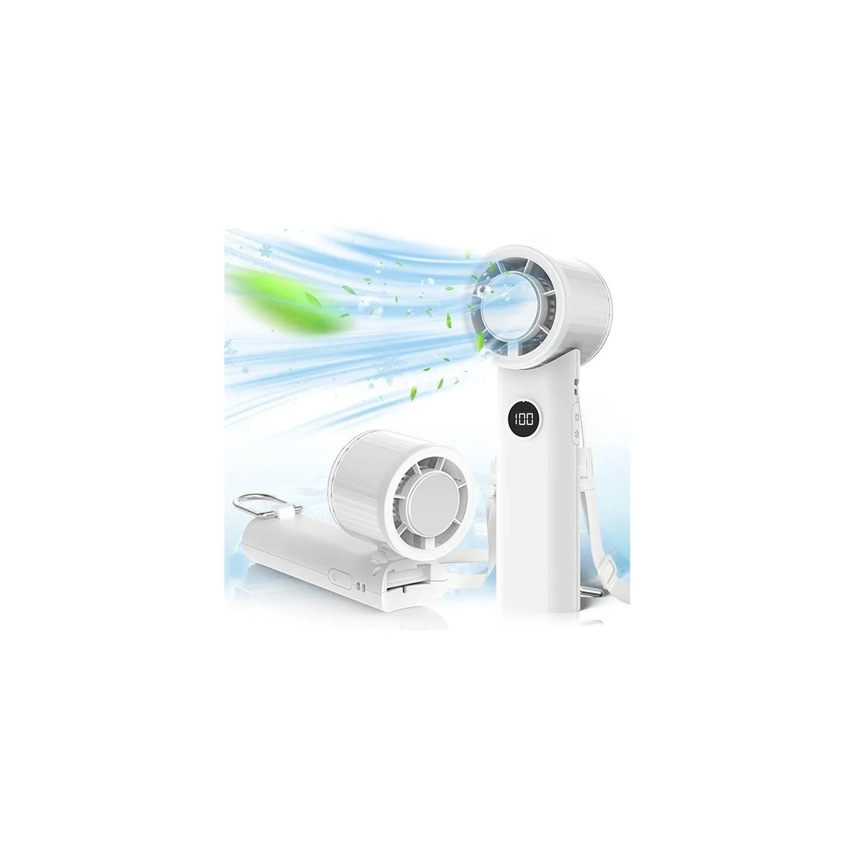  BASILKIT W19 outdoor fan 3600mAh 8.4m/s 12000rpm 180° foldable 6.93in white — product photo