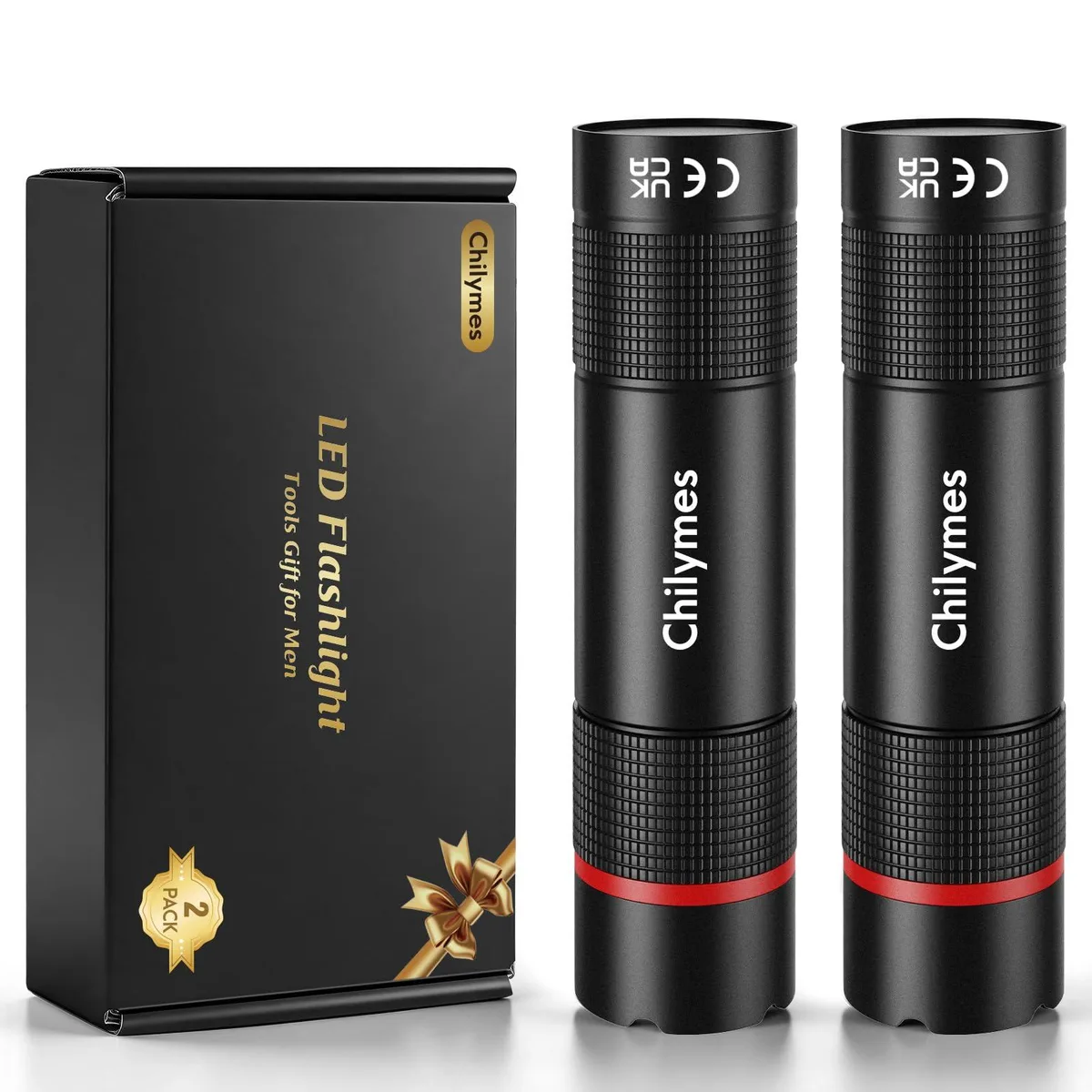 Two compact black aluminium flashlights with USB-C ports and zoomable heads