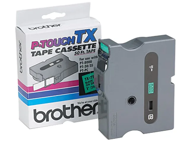 Brother Brother TX7511 labelmaker tape cartridge, black on green, 1" x 50 ft — product photo