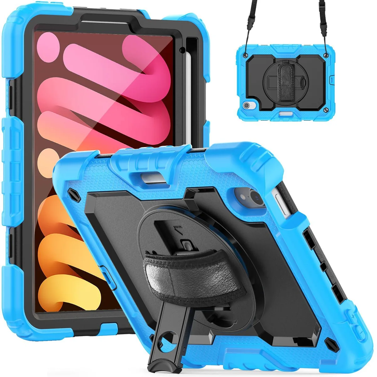 Timoom Timoom Heavy Duty Shockproof Case Light Blue iPad Mini 7 2024 Mini 6 2021 8.3" 360° Stand Shoulder Strap — product photo