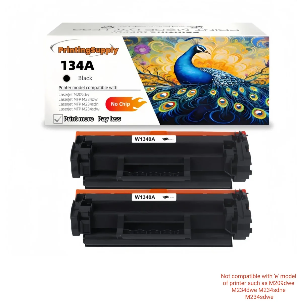 Aster Graphics Inc Aster Graphics Inc 134A W1340A Black Toner Cartridge 2 Pack 1100 Pages No Chip — product photo