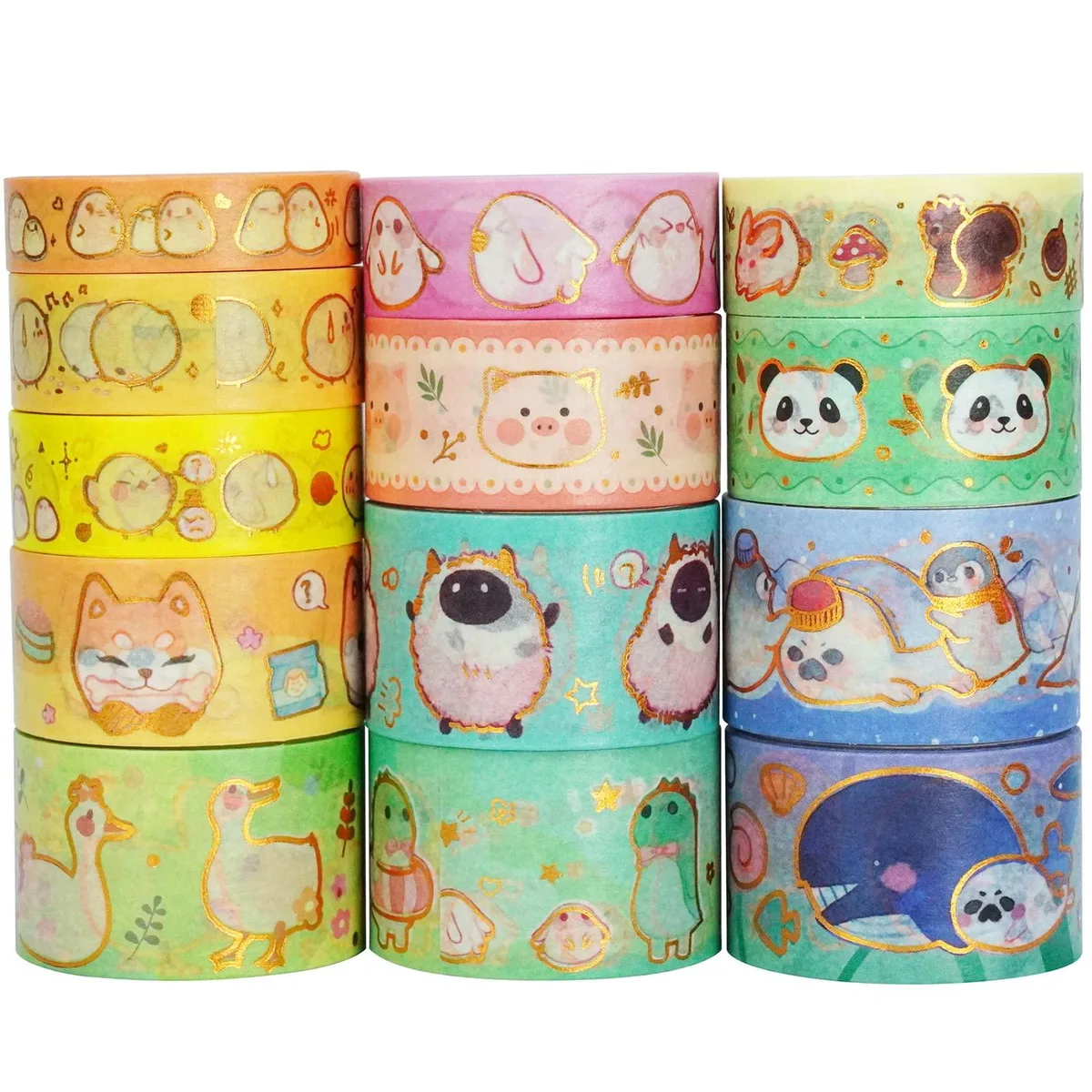 YUBX YUBX Washi Tape Set 13 Rolls Animal Kindergarten Gold Foil 10/15/20/25mm — product photo