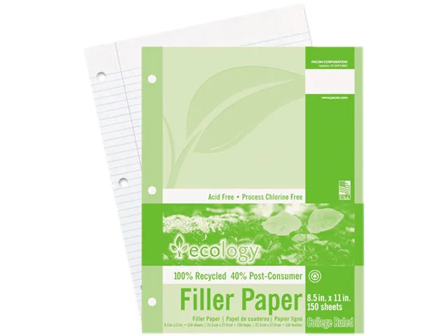 Pacon Pacon 3202 Ecology Recycled Filler Paper 150 Sheet College Ruled Letter 8.5 x 11 White — product photo