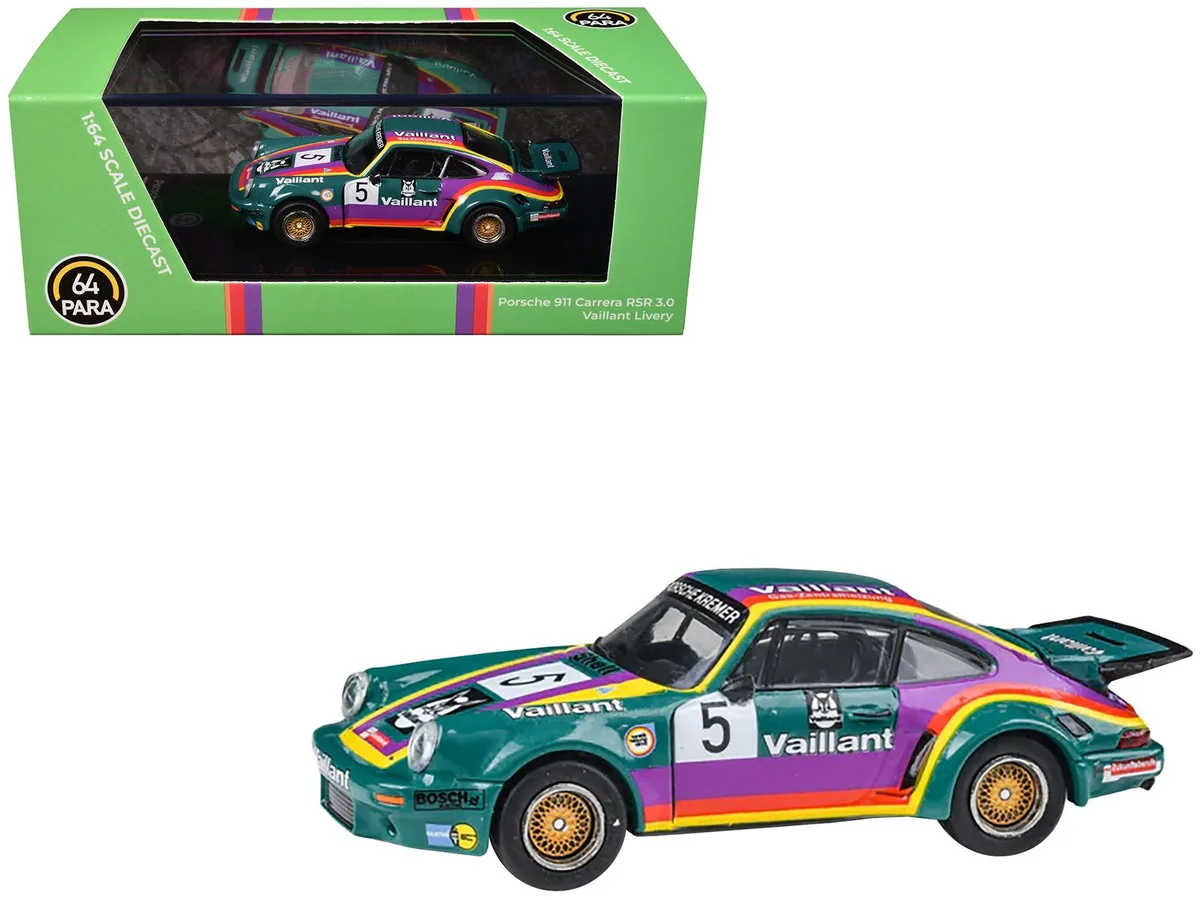 Paragon Paragon 1975 Porsche 911 Carrera RSR 3.0 #5 Kremer Racing Vaillant Green Stripes 1/64 Diecast Car — product photo
