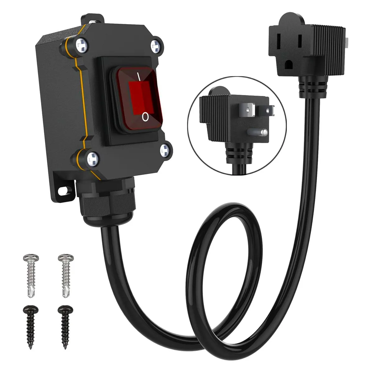  PAGUO PIGGYBACKEXTENSION 14AWG 3FT IP67 20A 125V Inline Switch Cord — product photo