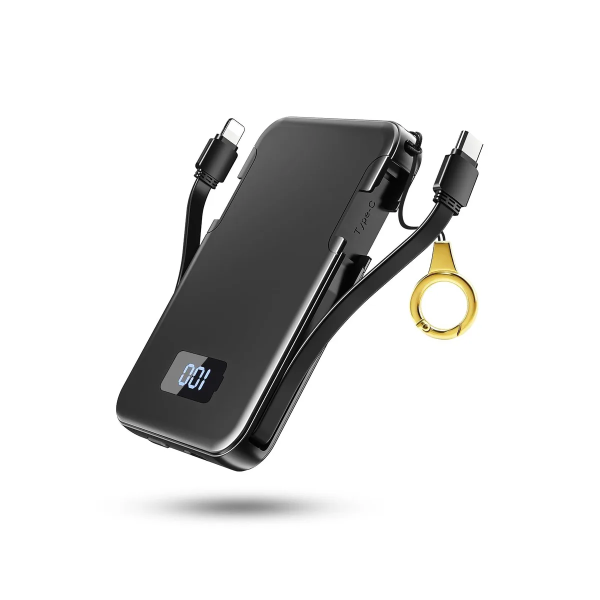 No Sew No Sew MP5 5000mAh power bank with built-in USB-C and iOS cables — product photo
