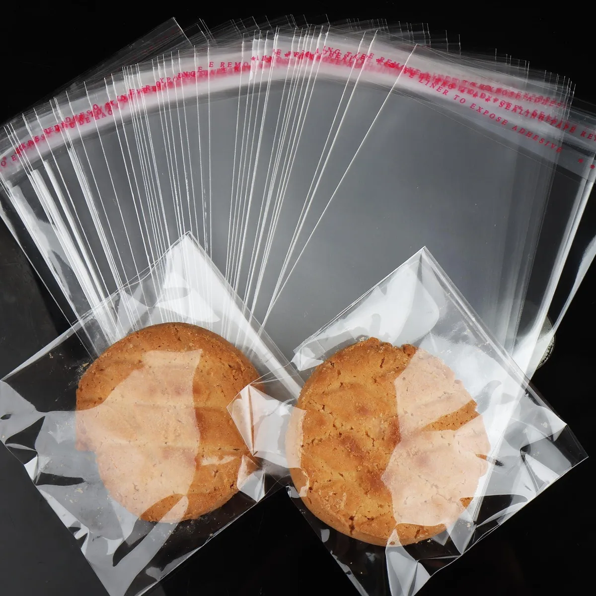 Pack of 200 clear rectangular cellophane bags with self-seal flap