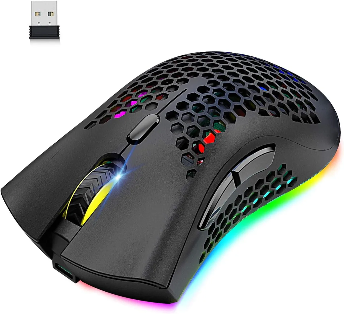BFKK BFKK Wireless Gaming Mouse Honeycomb 7 Button RGB 800mAh Black — product photo