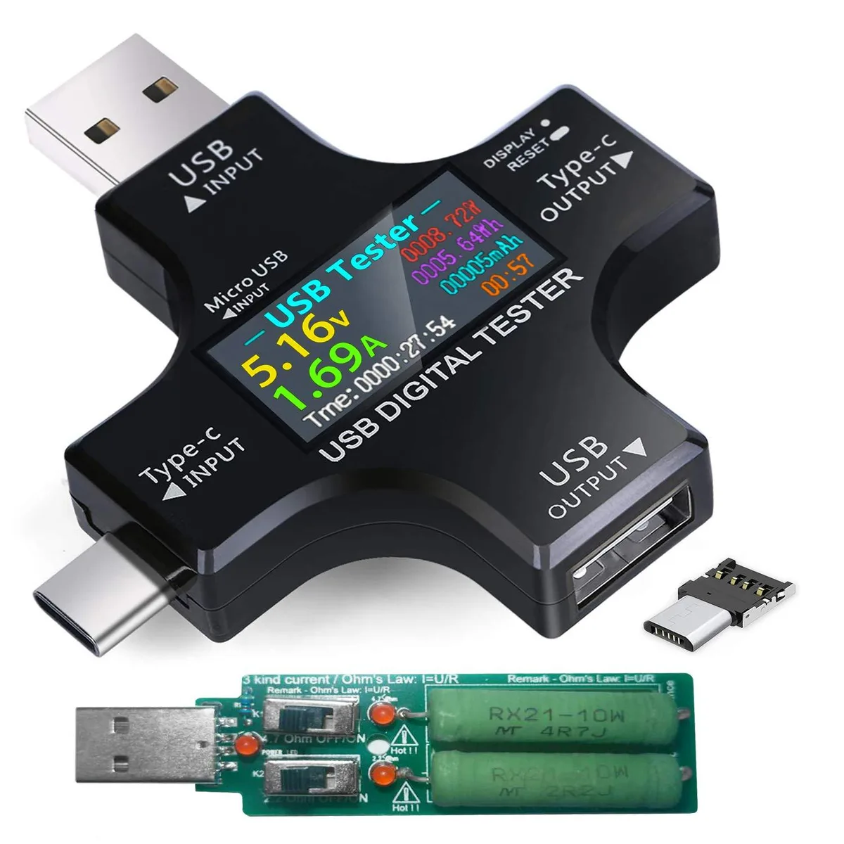 KJ-KayJI USB C Tester 2-in-1 IPS Digital Multimeter 3A Discharge Load (2024) electrical system tool — product photo