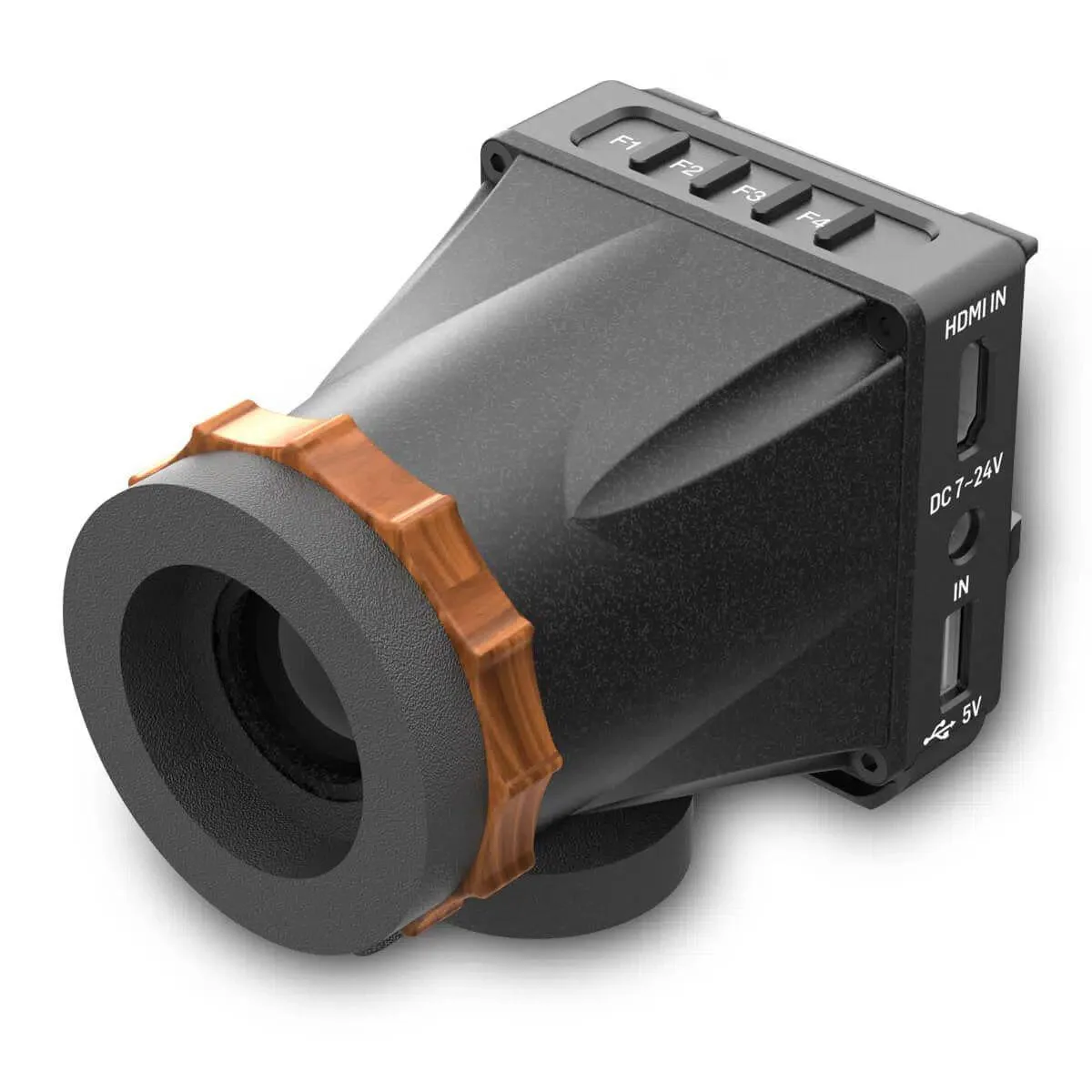 Compact 2.4 inch electronic viewfinder with matte black finish and integrated battery plate