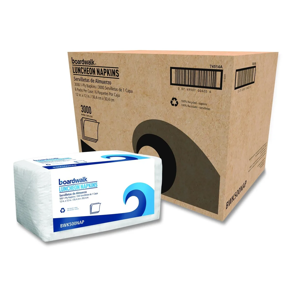 Boardwalk Boardwalk 1/4-Fold Lunch Napkins 1-Ply White 12 x 12 500/Pack 6 Packs/Carton 4514 — product photo