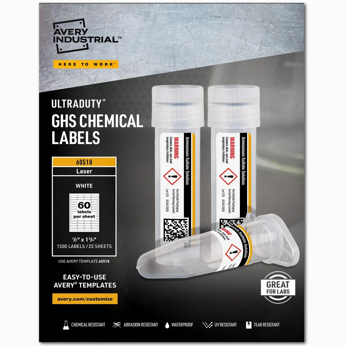 Avery Avery UltraDuty GHS Chemical Labels 60518 1500 labels — product photo
