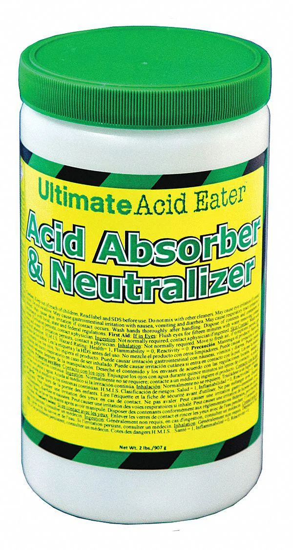 Six white shaker bottles of granular acid neutralizer, 1.5 lb each