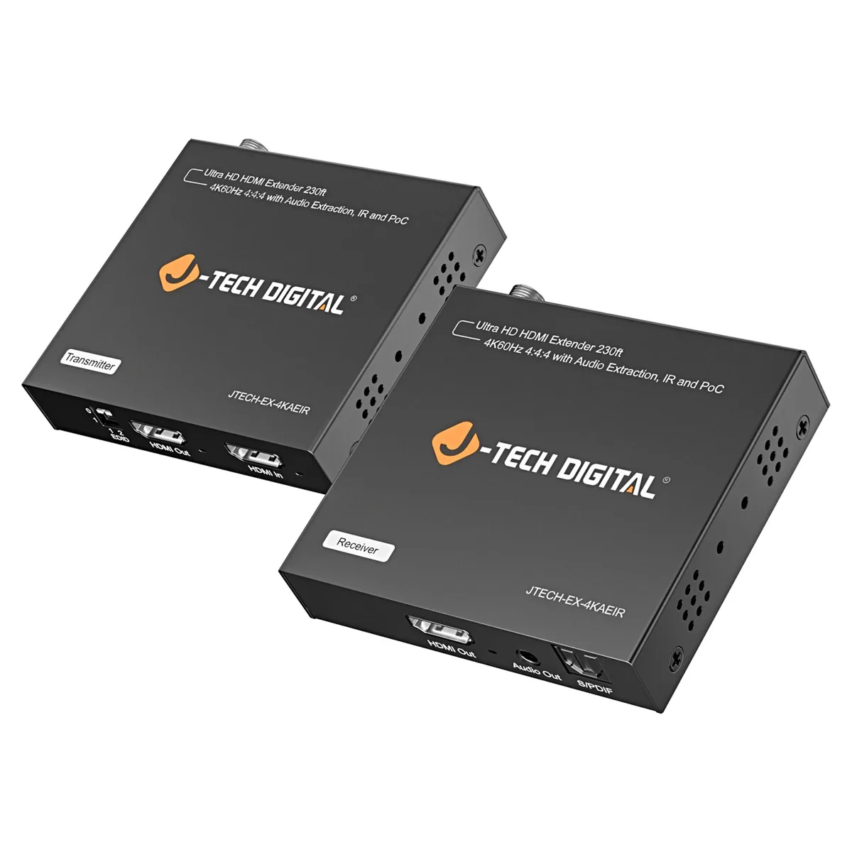 J-Tech Digital Inc. J-Tech Digital JTECH-EX-4KAEIR 4K 60Hz HDMI Extender Balun 230ft PoC IR — product photo