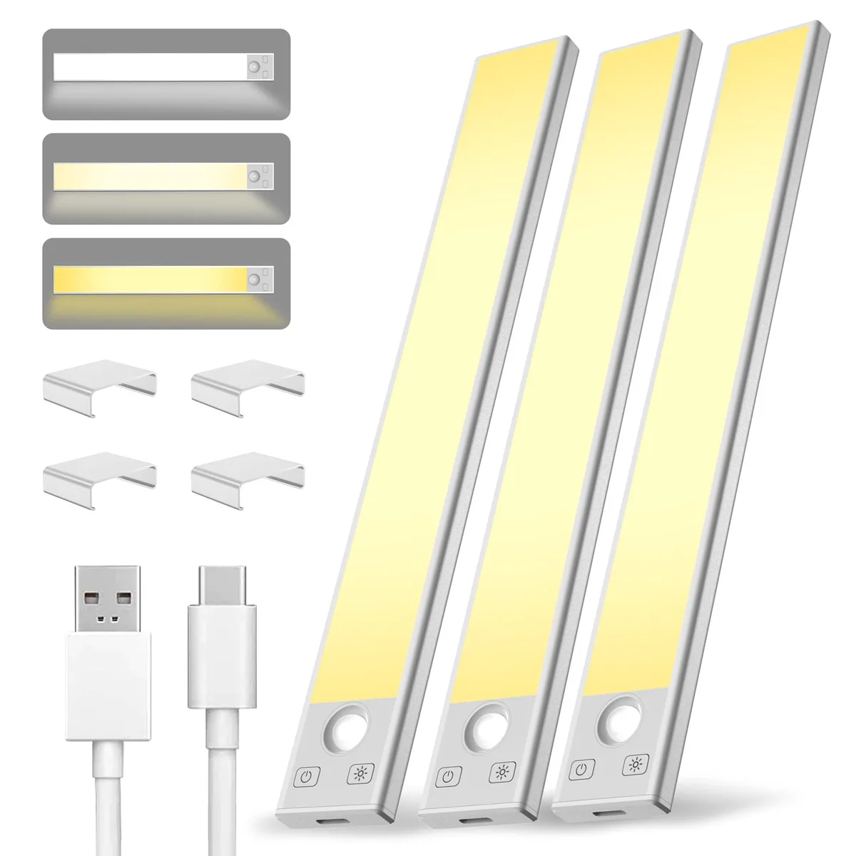  BOJ-KN03 Under Cabinet Lights 3 Pack 8 inch Rechargeable Motion Sensor — product photo