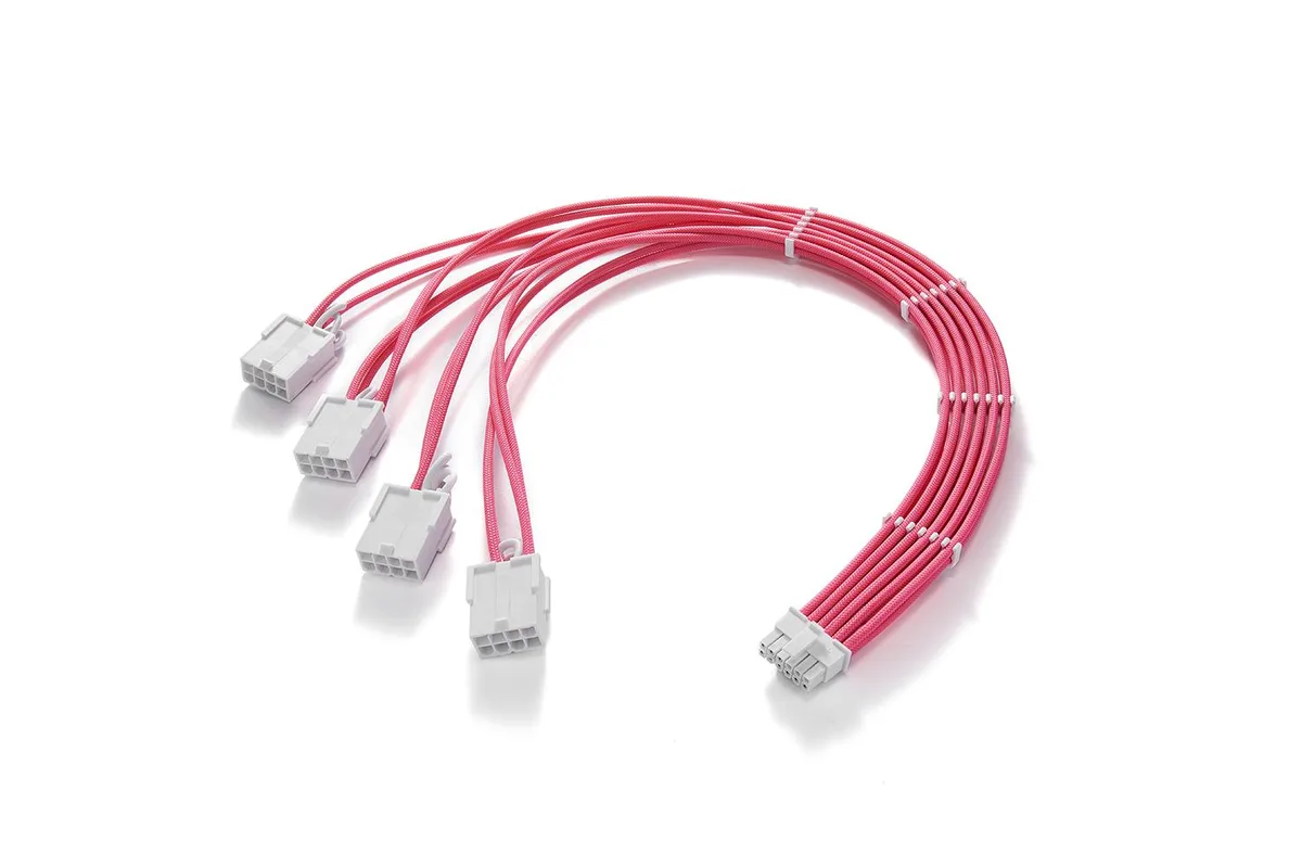 FormulaMod FormulaMod 16AWG 12VHPWR to 4x8Pin PCIe 5.0 Extension Cable 17.7in Pink+White — product photo