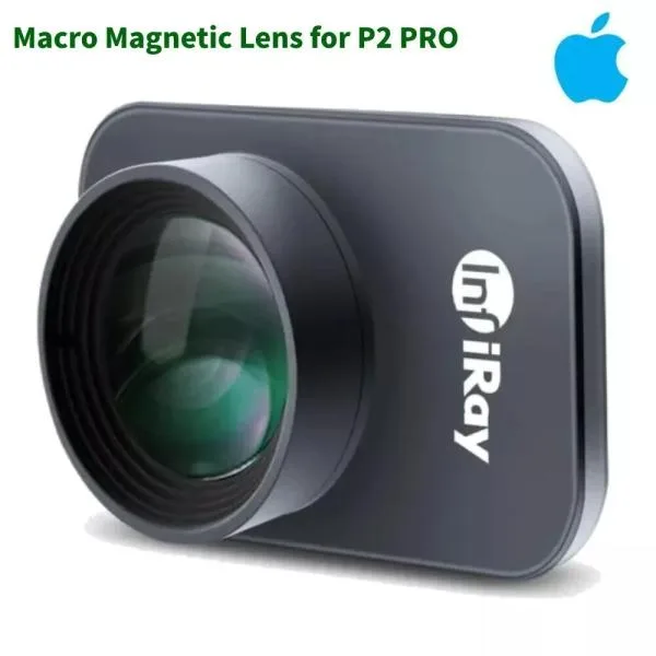 Tiny silver metal thermal camera with magnetic macro lens attached
