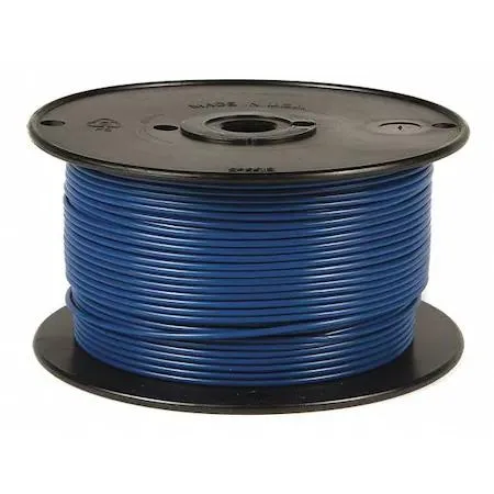 Blue 12 AWG stranded copper wire on spool