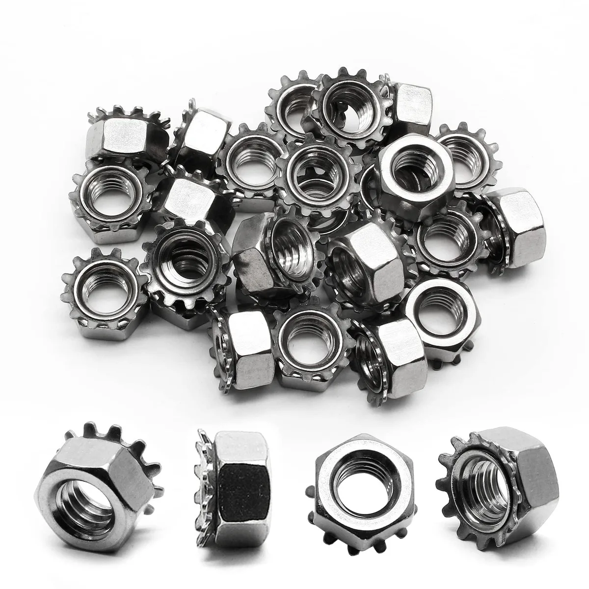 GAO462 K-Lock Nuts 1/4"-20 304 Stainless Steel 50 Pieces — product photo