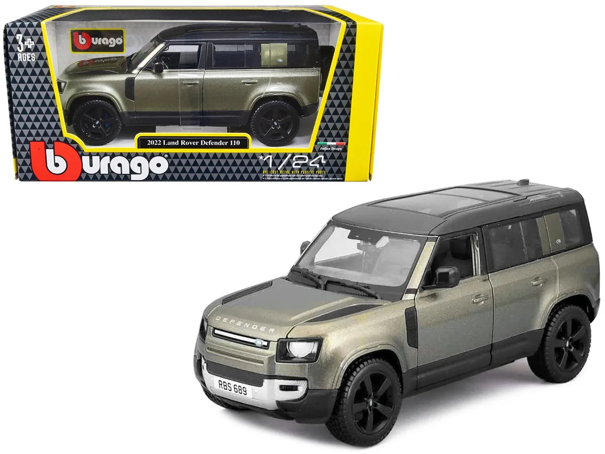 BBURAGO BBURAGO 2022 Land Rover Defender 110 Green Metallic Black Top Sunroof 1/24 Diecast Hobby Collectible — product photo