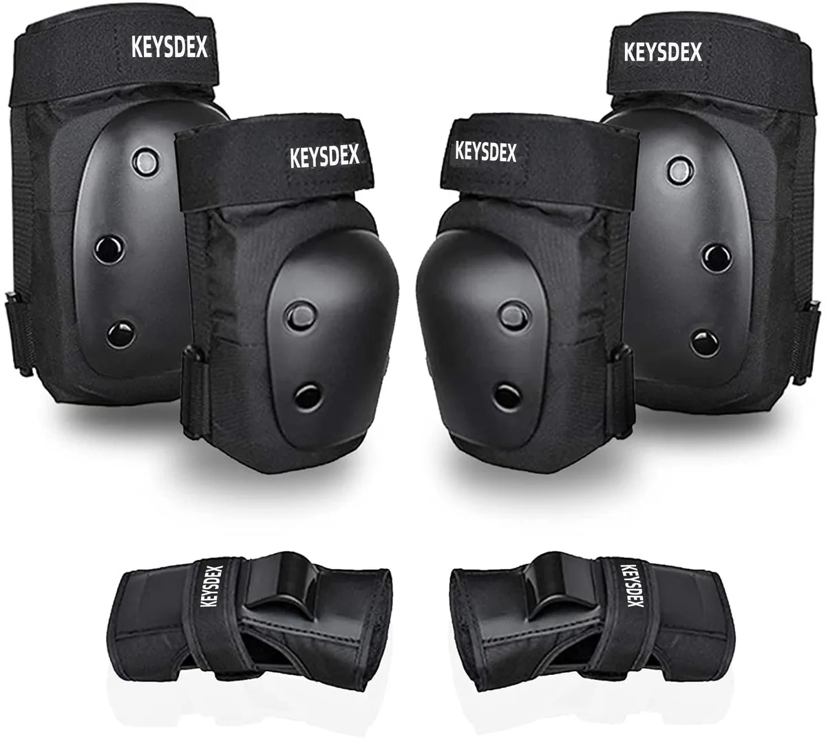  KEYSDEX 6-in-1 Skateboard Protective Gear Set Small Black — product photo