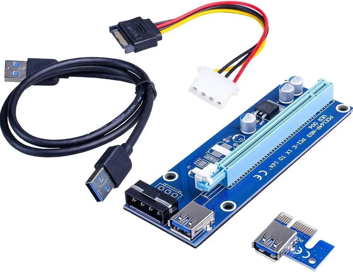 Vszerda Vszerda Ver006 PCI-E GPU Riser 1X to 16X Blue 0.6M USB 3.0 Cable SATA to 6Pin Power — product photo
