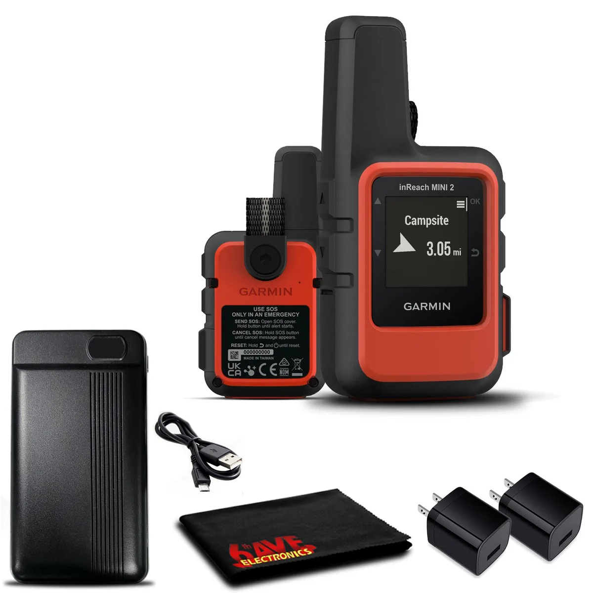 Garmin Garmin inReach Mini 2 Satellite Communicator Flame Red with 10000 mAh Battery Charger — product photo
