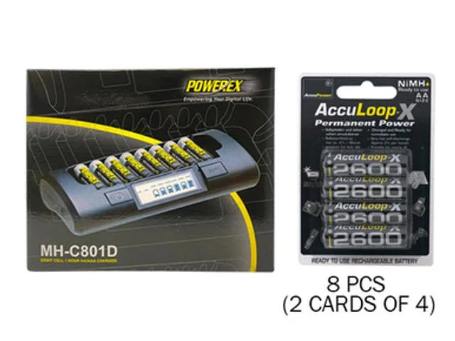 Maha Energy Corp. Maha Energy Corp. MH-C801D 8-slot smart charger with 8 AA NiMH 2600 mAh batteries — product photo