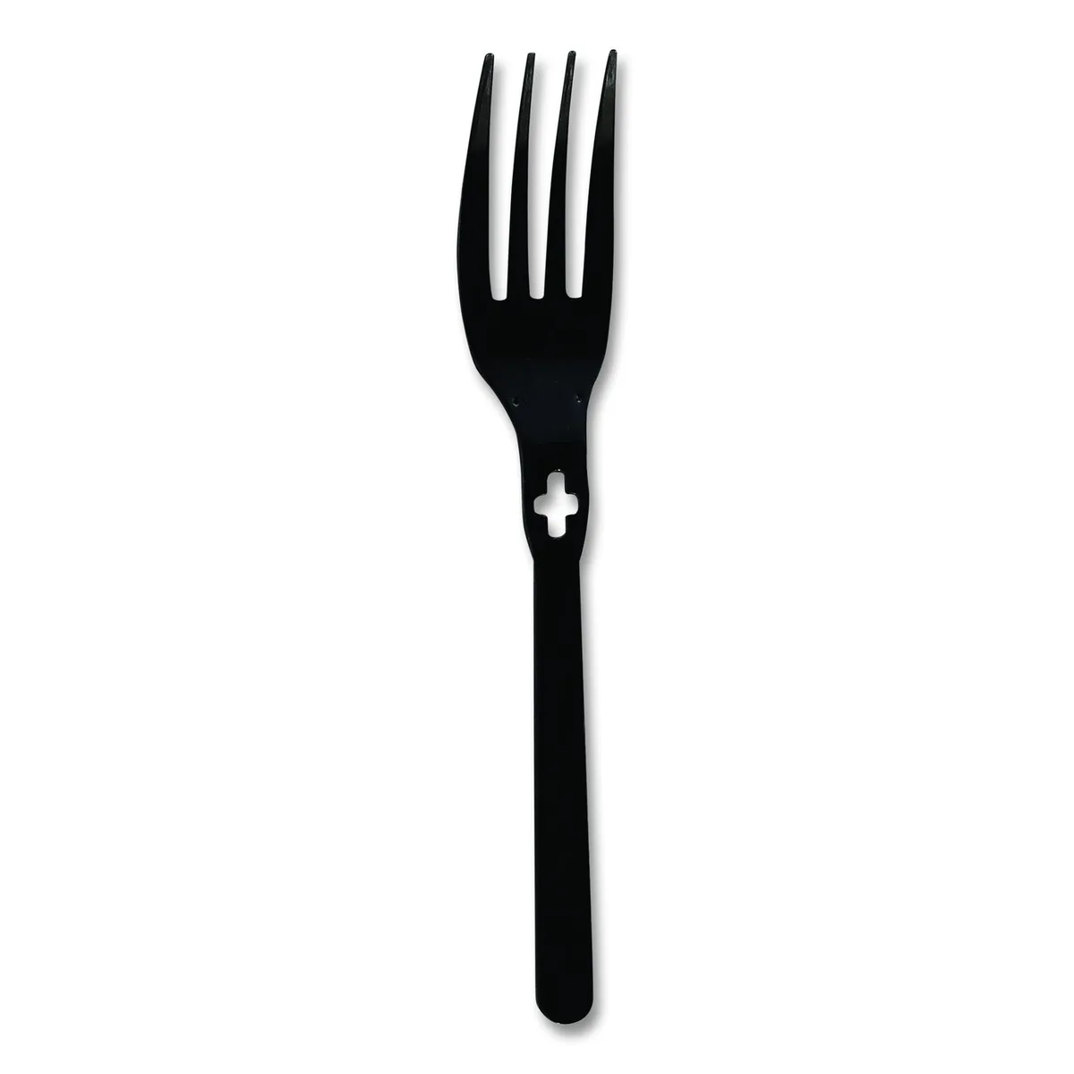 Black polystyrene disposable forks in bulk carton