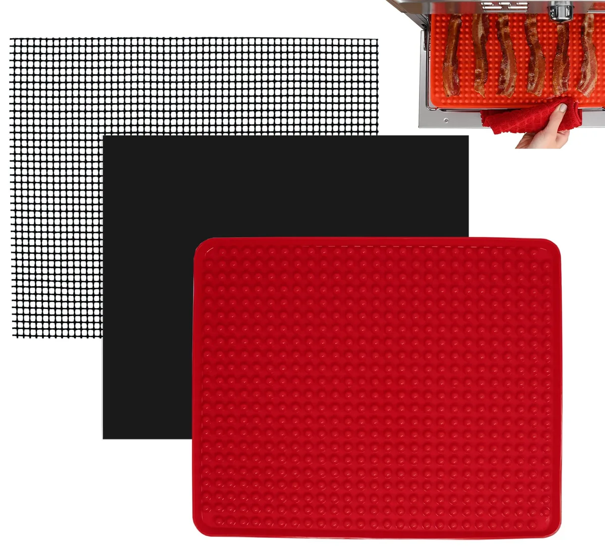 Three checkered silicone mats sized 9 by 11 inches