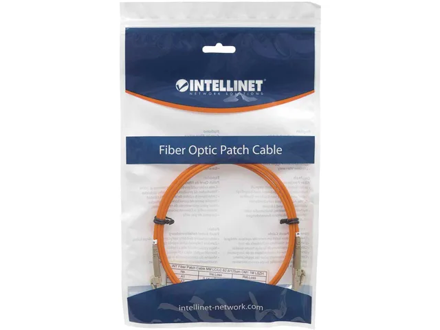 Intellinet Network Solutions Intellinet Network Solutions Duplex Multimode LC/LC 62.5/125 OM1 10.0 m Orange fibre optic cable — product photo