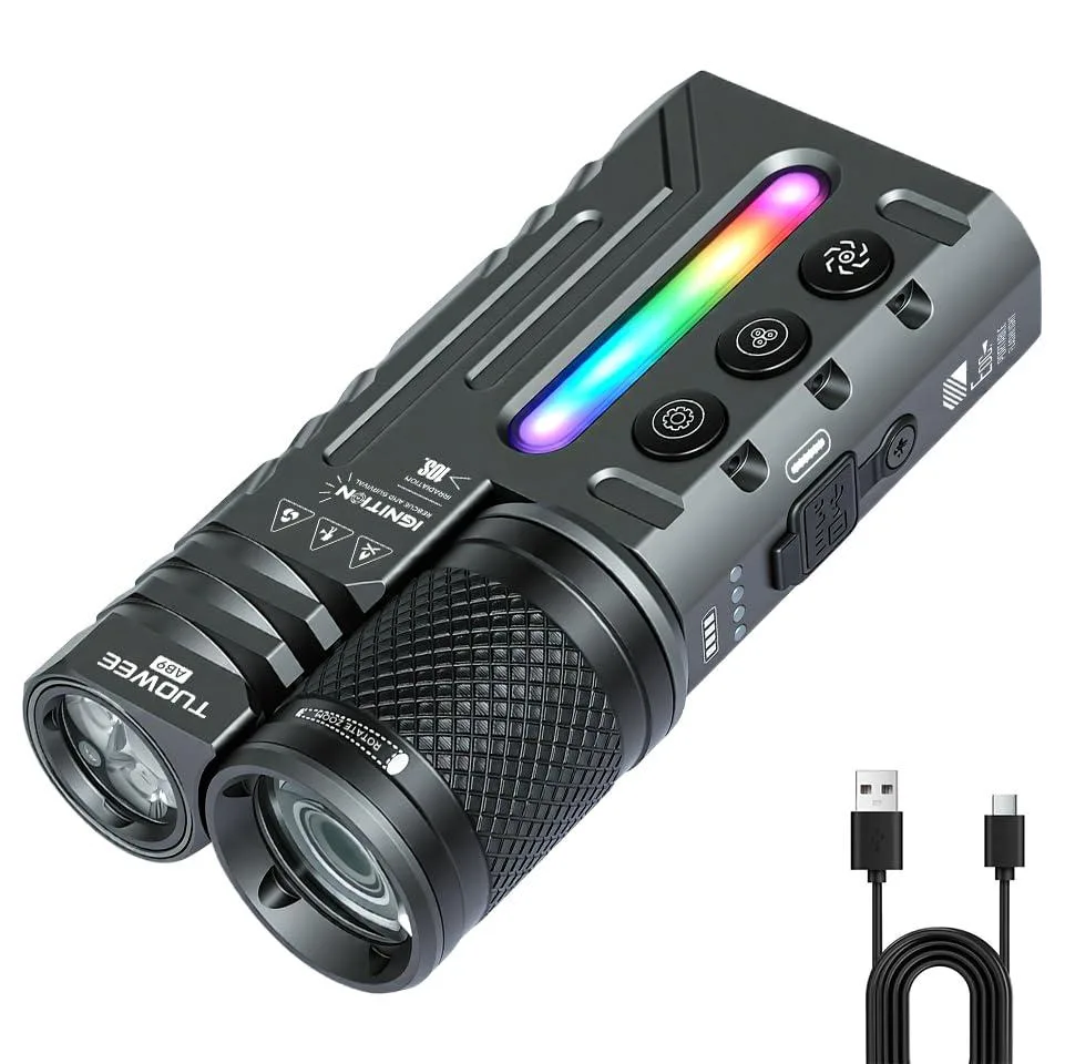 Flat rectangular flashlight with magnetic base and USB-C port