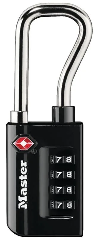 Black 35 mm TSA luggage lock with four dials and extended steel shackle