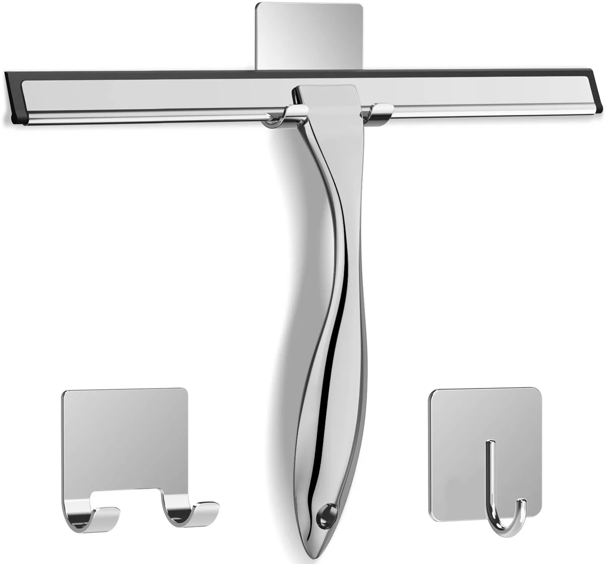  Stainless Steel Shower Squeegee 12 Inch Silver with 2 Adhesive Hooks — product photo