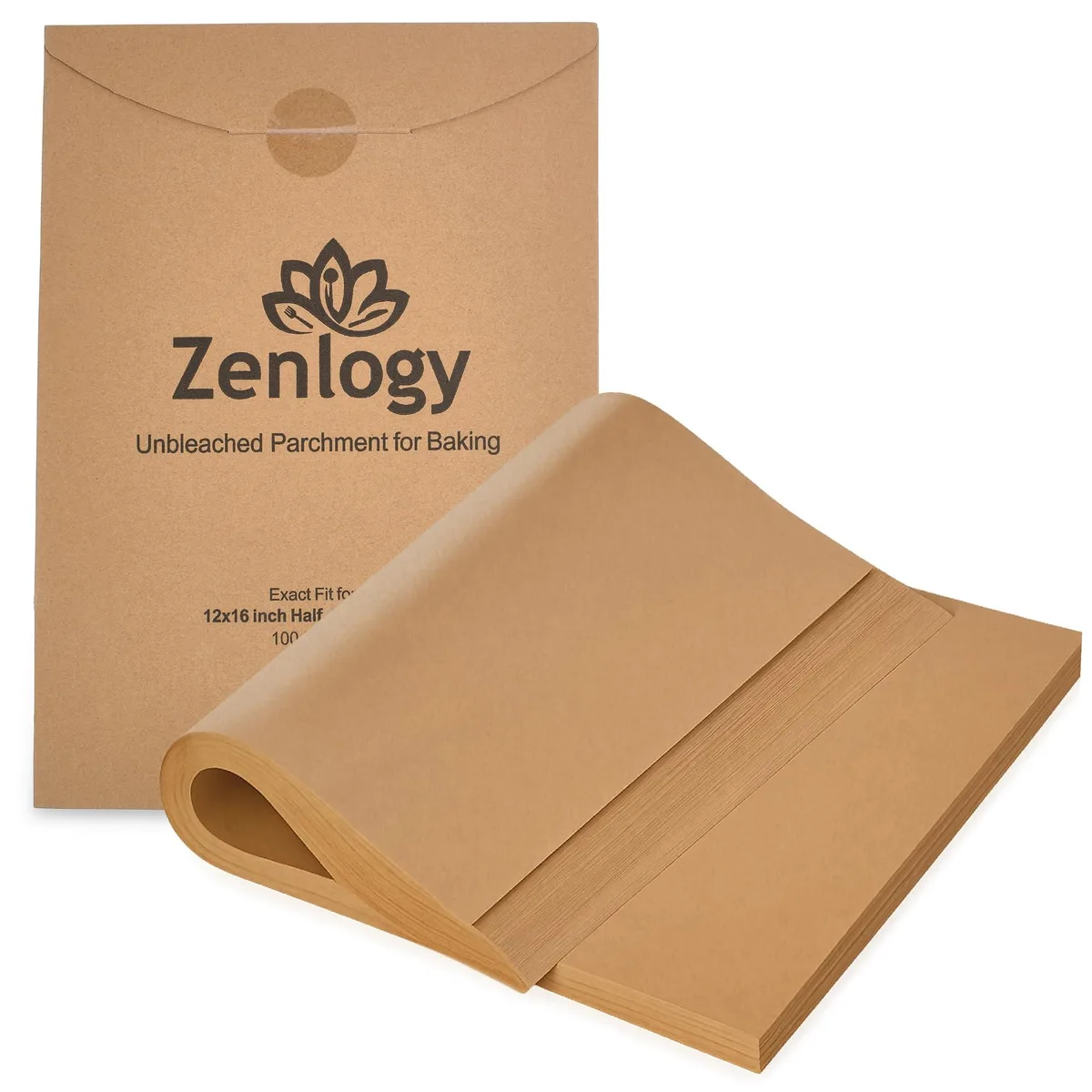Stack of 100 brown parchment sheets, 12 by 16 inches, pre-cut for half sheet pans