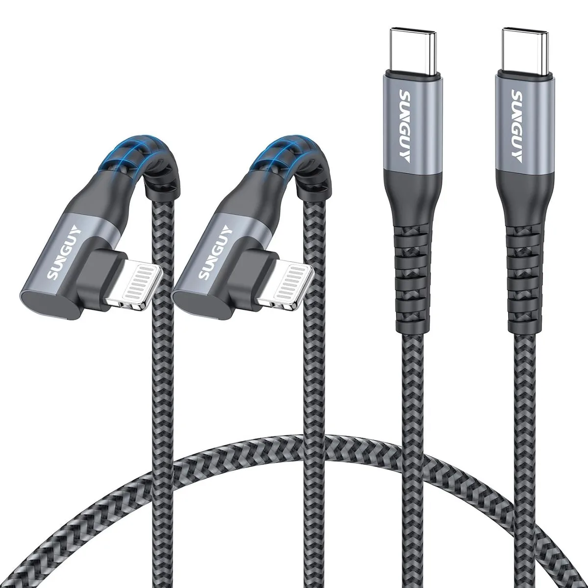 MCHOSE MCHOSE Right Angle USB-C to Lightning Cable 2ft 2-Pack 90° Braided 27W 480Mbps MFi — product photo