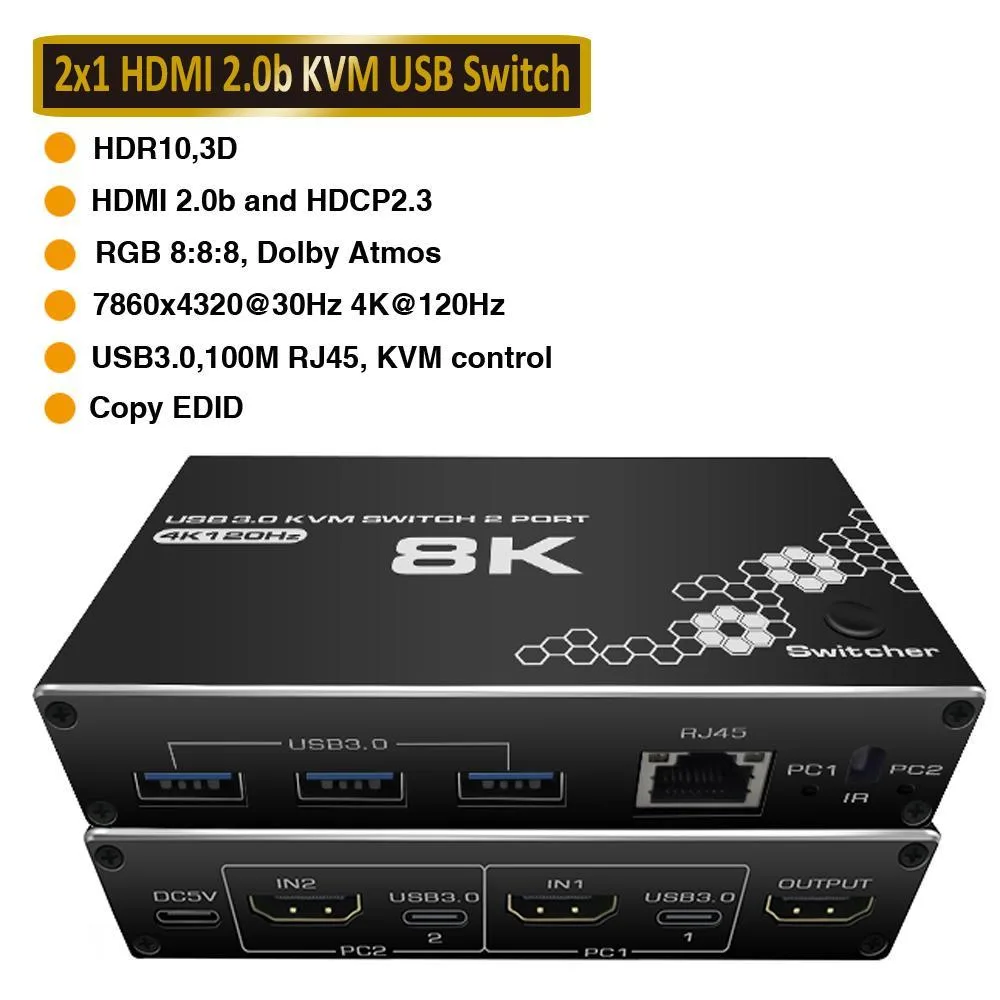 WRIARICH WRIARICH OZK1-New 4K 120Hz HDMI USB KVM Switch 2 in 1 Out — product photo