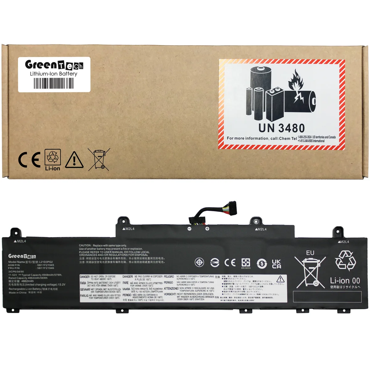 GreenTechLLC GreenTechLLC L21D3PG2 57Wh laptop battery for Lenovo ThinkPad L14 Gen 3 L15 Gen 3 C14 Gen 1 — product photo