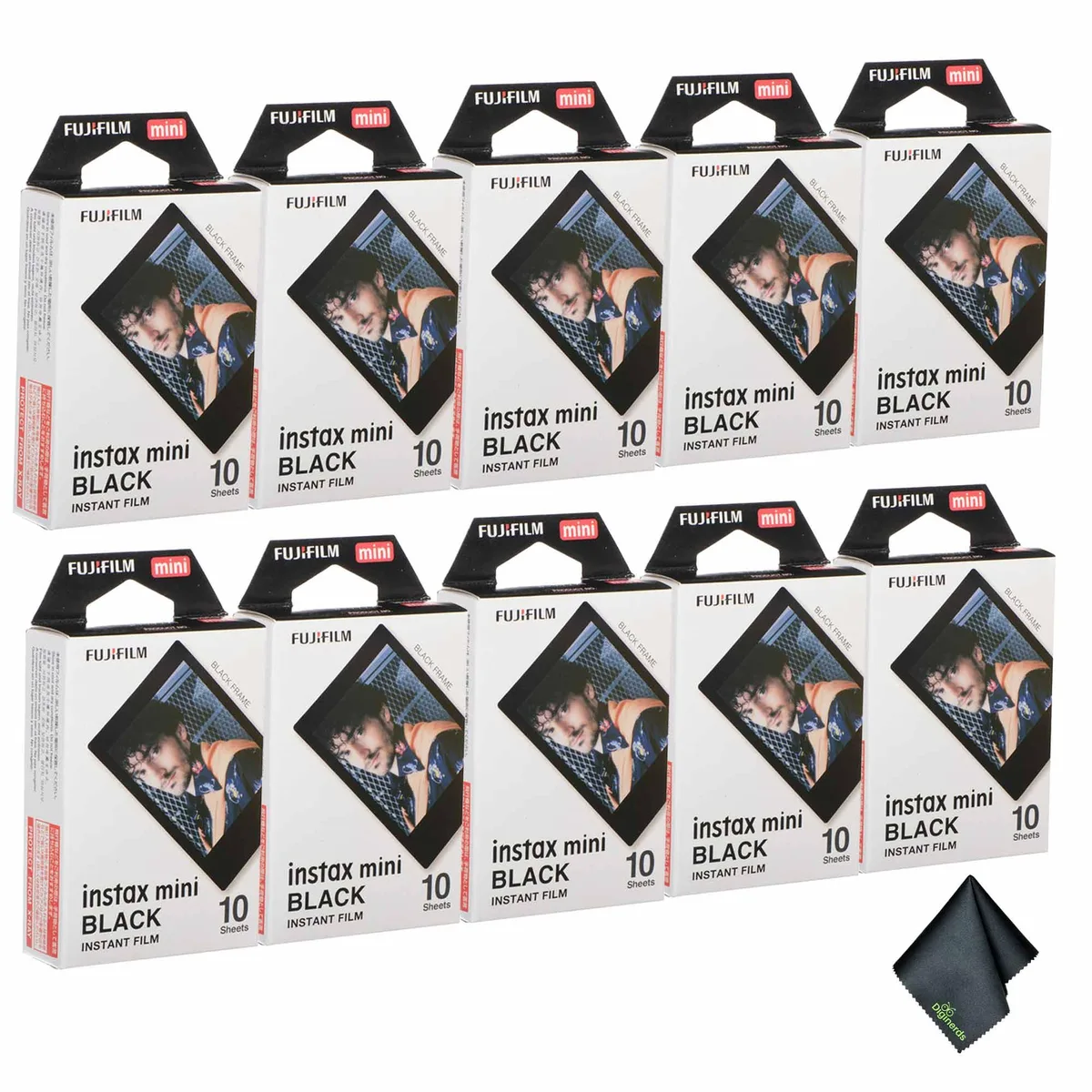 FUJIFILM FUJIFILM INSTAX MINI Black Instant Film 10x 10 Exposures Bundle with Microfiber Cloth — product photo