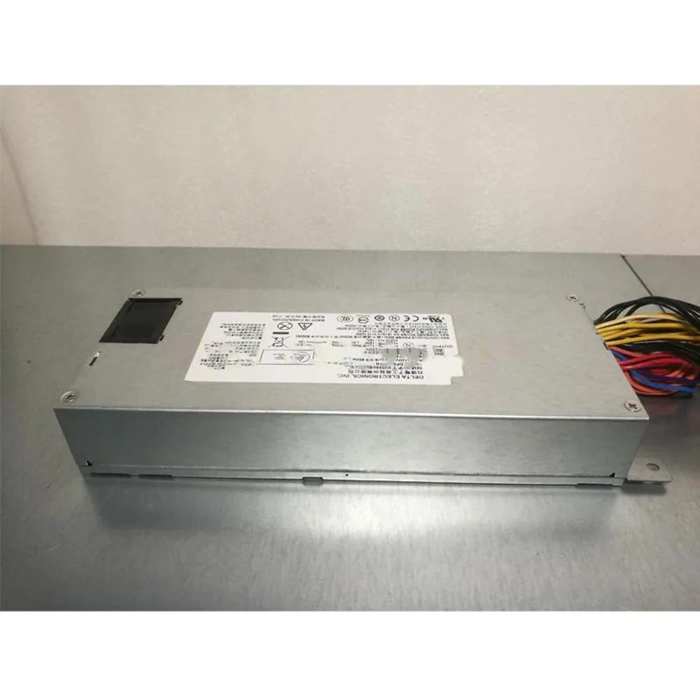 Silver rectangular 1U server power supply unit with rear connector panel