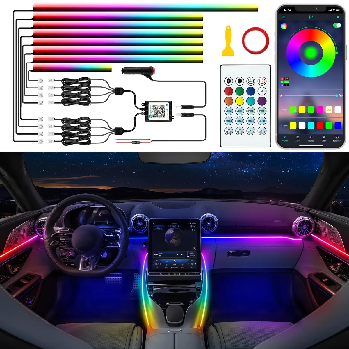  Jushope 8-in-1 Acrylic LED Strip Kit 600 LEDs 16M Colors 213 Modes Music Sync — product photo